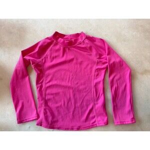 Lands’ End Vibrant Pink Rash Guard Sun Protection Swim Shirt Youth M 5-6